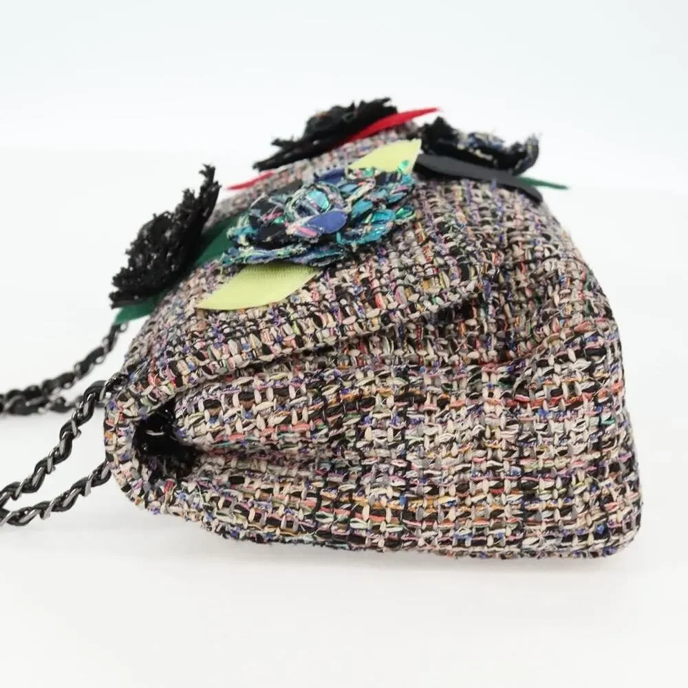 Chanel Matelasse Tweed Camellia Chain Shoulder Bag Multicolor